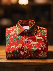 Herren Retro Weihnachts hemd Elch bedruckt
