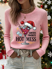 Damen Lustige Weihnachten Santa's Lieblings heißes Durch das lässige Waffel-Langarm-Top