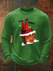 Herren Lustiger Weihnachts mann steckt im Schornstein Print Waffel Langarm T-Shirt