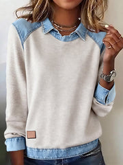Damen Patchwork Design Casual Top