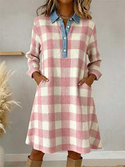 Patchwork-Kunst kleid mit rosa Plaid muster für Damen
