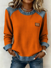 Damenmode Patchwork Design Waffel Sweatshirt
