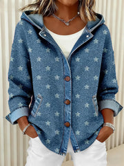 Damen-Strickjacke mit Sternen muster Patchwork-Kunst mit Kapuze