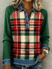 Damen-Weihnachts-Plaid-Oberteile