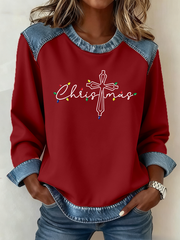 Damen-Weihnachts kreuz druck Casual Top