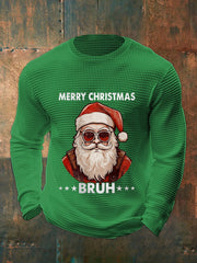 Herren Lustige Frohe Weihnachten Bruh Weihnachtsmann-Druck Lässiges Waffel-Langarm-Top