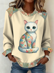 Damen-Patchwork-Top mit süßem Katzen druck