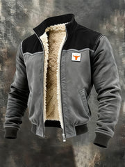 Herren Retro Patchwork Warme Reiß verschluss Outdoor Jacke