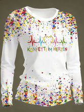 Frauen Kölner Karneval Konfetti im Herzen Print lässig Langarm T-Shirt
