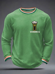 Men's St. Patrick's Day Vitamin G Shamrock Art Print Waffle Long Sleeve T-Shirt