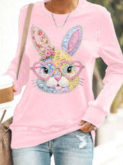 Damen-Blumen-Häschen-Patchwork-Print-Sweatshirt