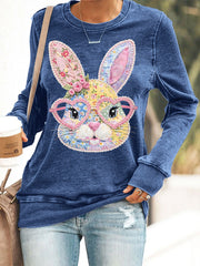 Damen-Blumen-Häschen-Patchwork-Print-Sweatshirt