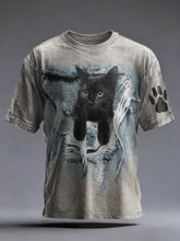 Männer lustige zerrissene Katze Print T-Shirt