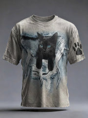 Männer lustige zerrissene Katze Print T-Shirt