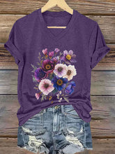 Damen-T-Shirt mit Blumenmuster und kurzen Ärmeln