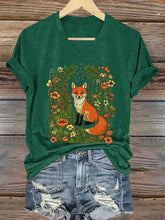 Damen-T-Shirt mit Fuchsdruck und kurzen Ärmeln