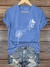 Damen-T-Shirt mit Pusteblume und Schmetterlingen, Kurzarm