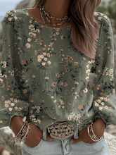 Damen-Oberteil aus Baumwolle und Leinen mit Pflanzen- und Blumenmuster