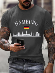 Herren-Hafengeburtstag-Print-T-Shirt mit kurzen Ärmeln