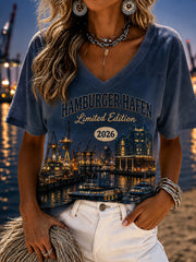 Damen-T-Shirt mit Kunstdruck Hamburger Hafen