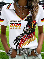 Damen-T-Shirt mit V-Ausschnitt und deutschem Fußballfan-Print