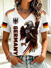 Damen-T-Shirt mit V-Ausschnitt und Fußball-Print, Deutschland