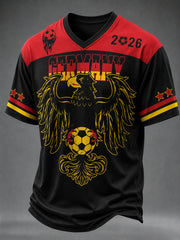 Herren-Fußballfan-T-Shirt aus Deutschland mit V-Ausschnitt und Print