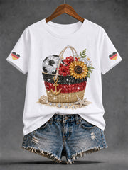 Damen-Freizeit-T-Shirt mit sommerlichem Fußball-Print