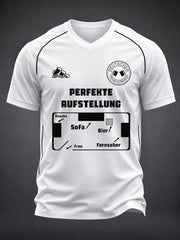 Herren-Fun-T-Shirt mit Fußball- und Bier-Print sowie V-Ausschnitt
