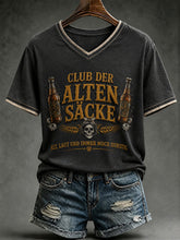 Frauen-T-Shirt mit witzigem Slogan-Print und V-Ausschnitt