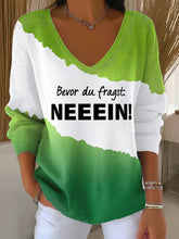Frauen-Fun-Slogan-Druck-Ripp-Top mit V-Ausschnitt in Deutsch