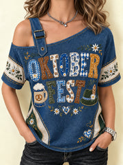 Women's Oktoberfest Style Off-the-Shoulder Short-Sleeve T-Shirt