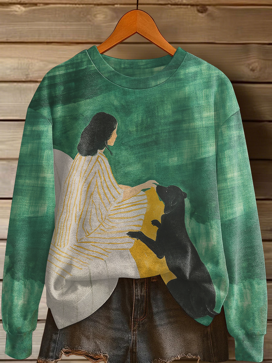 Damen Hund Kunstdruck Casual Sweatshirt