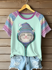 Katzen-Kunstdruck für Frauen lässig T-Shirt