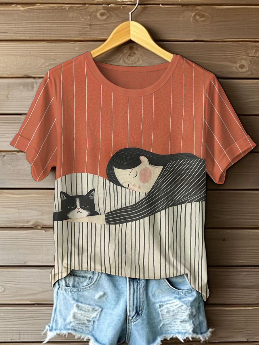 Katzen-Kunstdruck für Frauen lässig T-Shirt