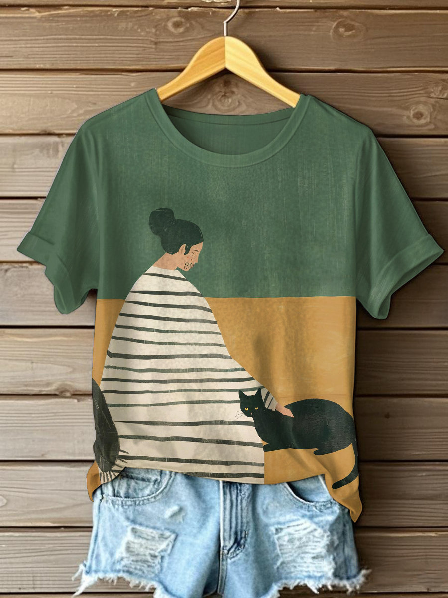 Katzen-Kunstdruck für Frauen lässig T-Shirt