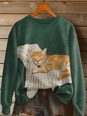 Damen-Katzen-Kunstdruck-Freizeit-Sweatshirt