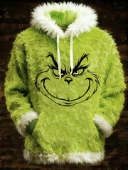 Herren-Weihnachts-Grinch-Kapuzen pullover mit Gesicht bedruckt