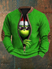 Herren-Sweatshirt mit lässiger Reiß verschluss kragen mit klassischem Weihnachts charakter druck