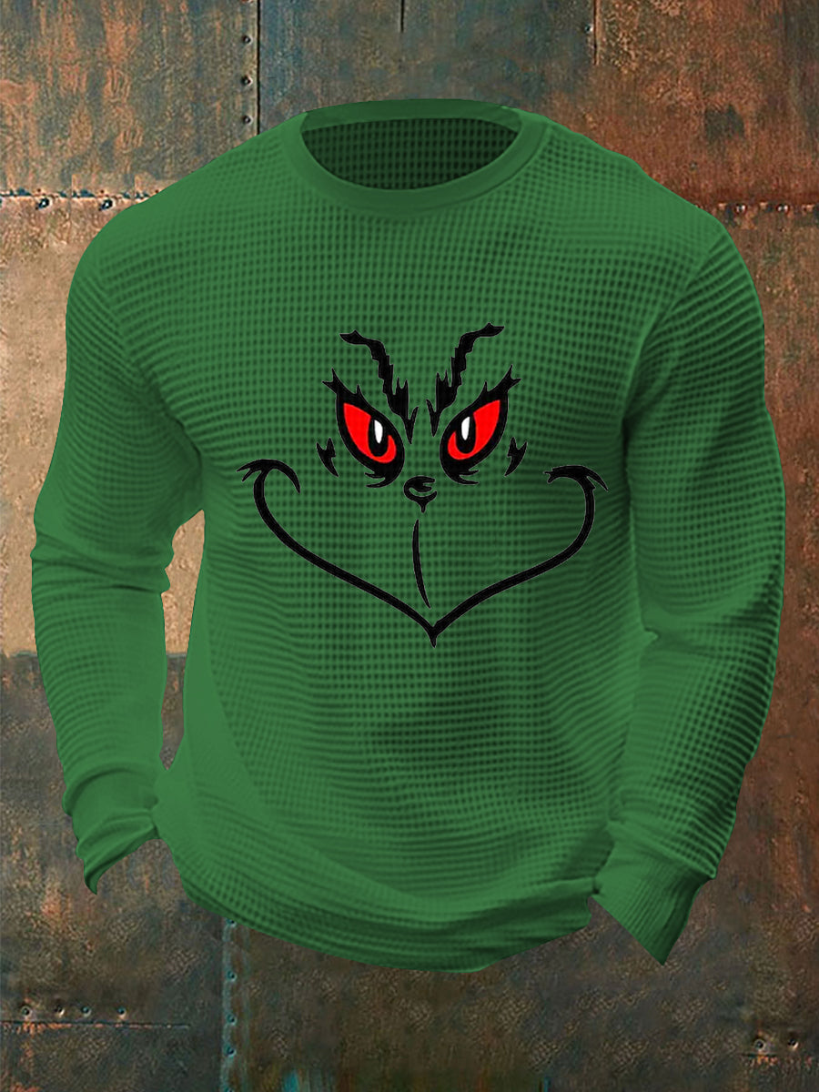 Herren-Langarm-T-Shirt mit klassischem Weihnachts charakter druck Lässige Waffel