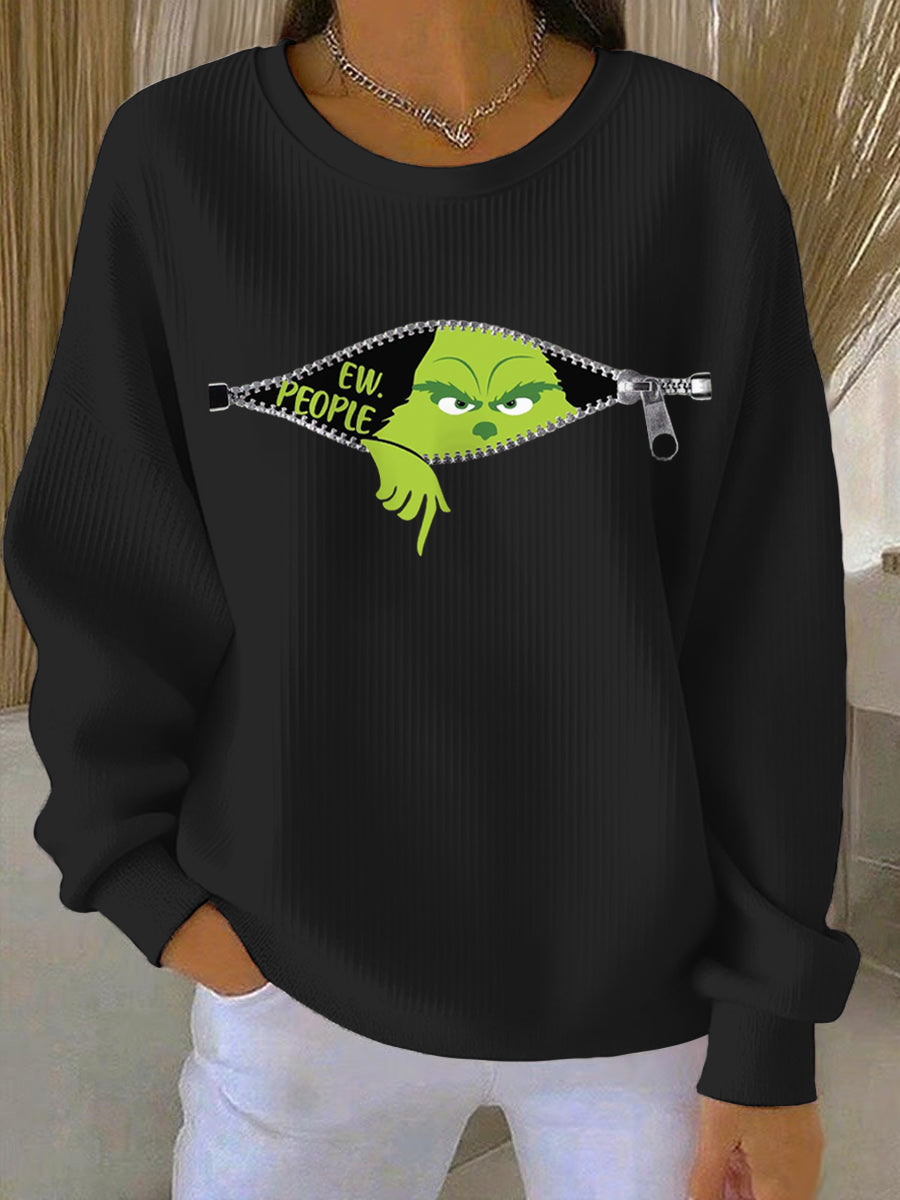 Frauen Lustiges Weihnachts-EW-Leute drucken geripptes Rundhals-Sweatshirt