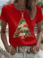 Damen Weihnachts baum Print Freizeit T-Shirt