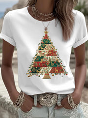 Damen Weihnachts baum Print Freizeit T-Shirt