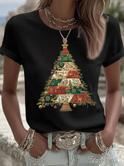 Damen Weihnachts baum Print Freizeit T-Shirt