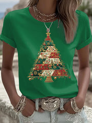 Damen Weihnachts baum Print Freizeit T-Shirt