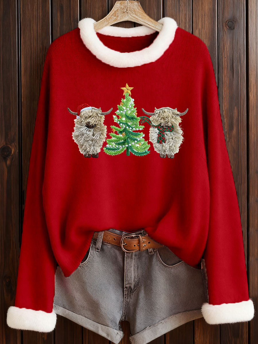 Frauen Weihnachten Highland Kuh Print Top