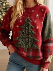 Women's Christmas Tree With Plaid Patchwork Art Sweatshirt