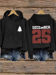 Women's Retro Christmas Tree Christmas December 25 Print Hoodie