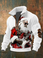 Men's Guitar Rock Santa Baggy Zip-up Hoodie