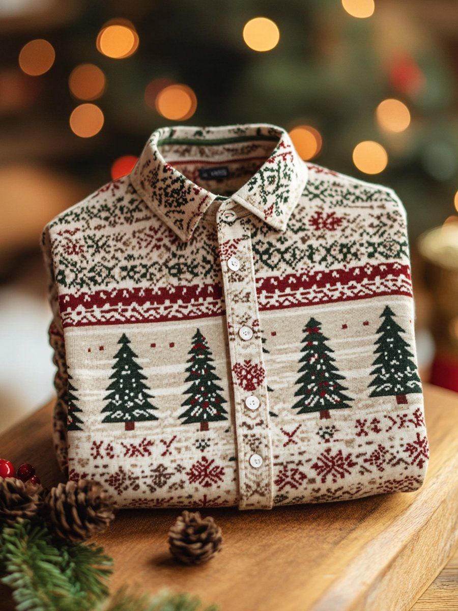 Herren Retro Weihnachts baum Bedrucktes Hemd